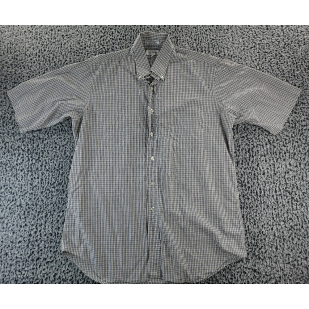 Paul‎ Frederick Imported Broadcloth Checked Short Sleeve Shirt Men's Size 16